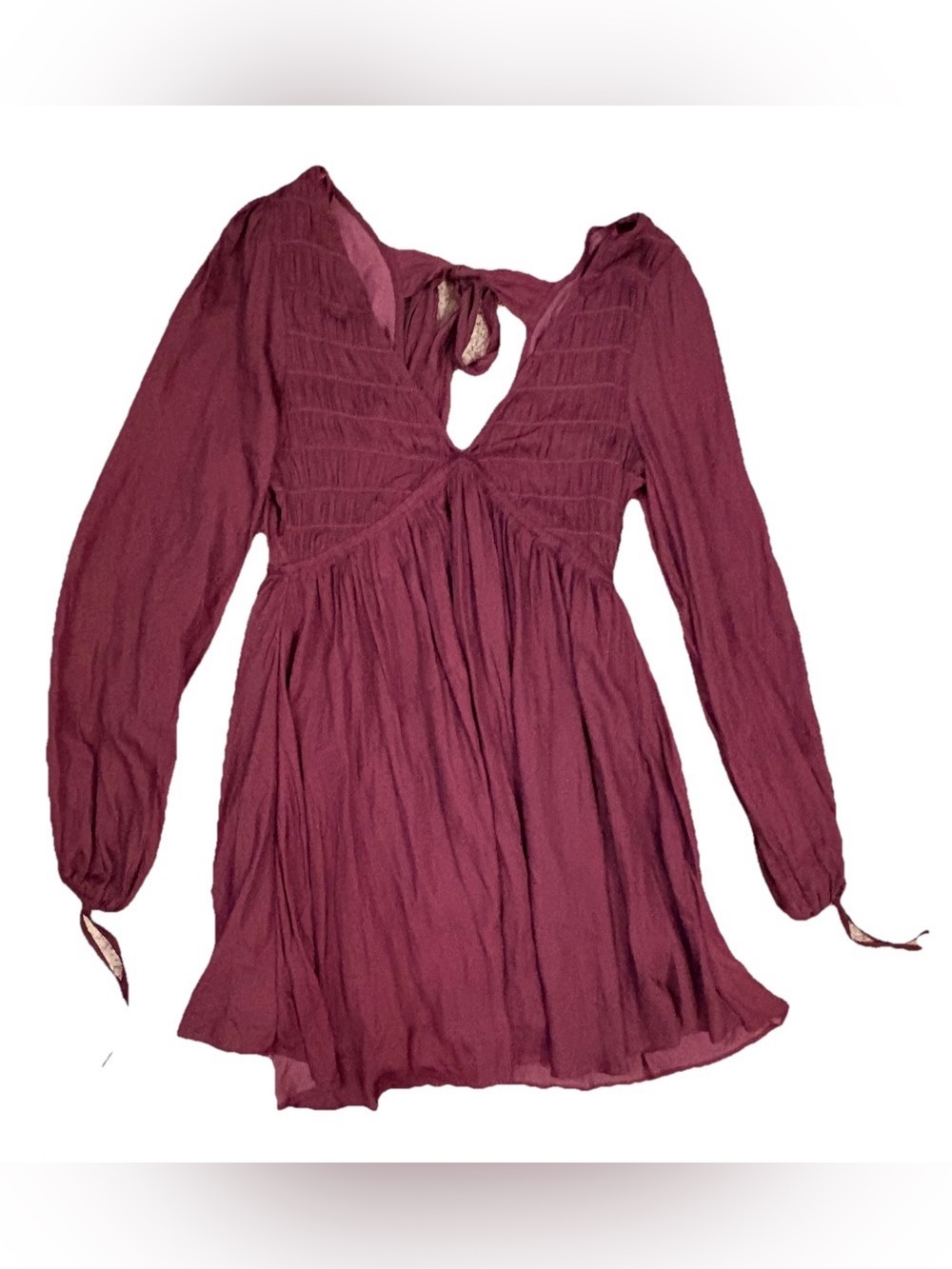 NWT Mustard Seed Burgundy Smocked Mini Dress Small Boho Long Sleeve